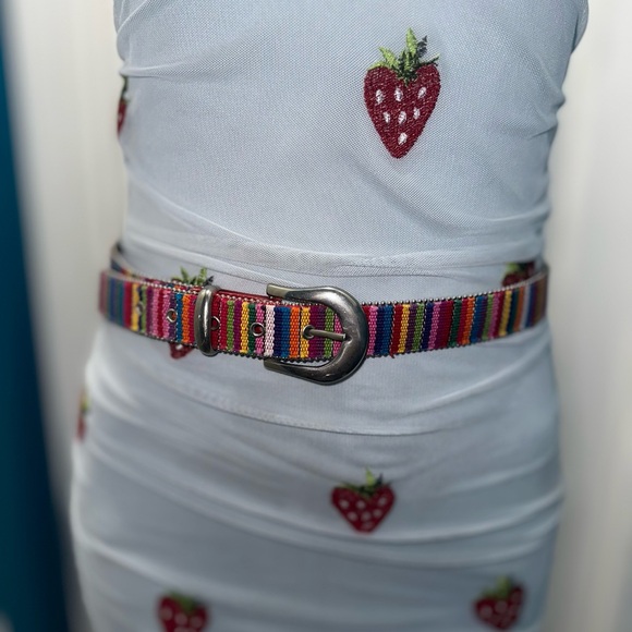 Colorful Striped Belt with Silver Buckle - Picture 6 of 7